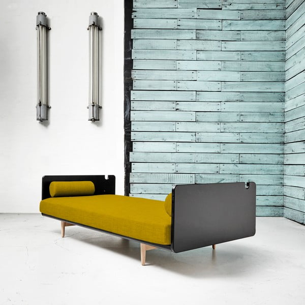 Sofa rozkładana Karup Deva Black/Raw Oak/Amarillo-image-1