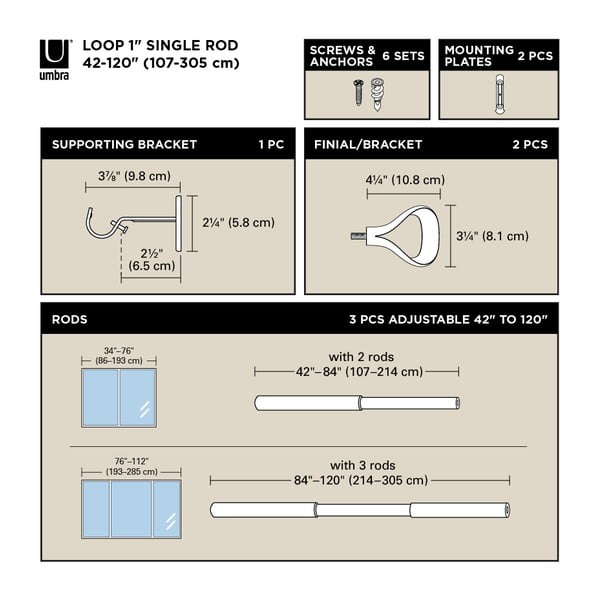 Stalowy regulowany karnisz 107 - 305 cm Loop – Umbra-image-4