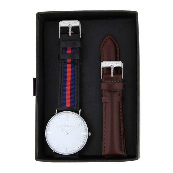 Komplet czarnych zegarków męskich z paskami Black Oak Stripe Rouge 