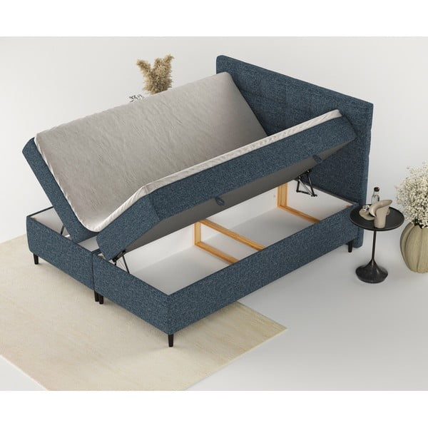 Ciemnoniebieskie łóżko boxspring ze schowkiem 140x200 cm Urbaneo – Maison de Rêve-image-2