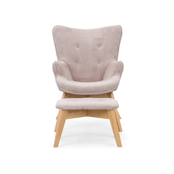 Jasnoróżowy sztruksowy fotel z podnóżkiem Niko – Ropez-image-3