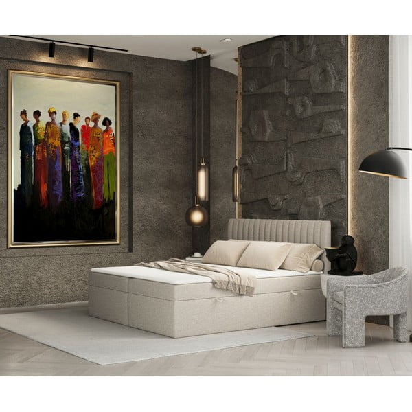 Beżowe łóżko boxspring ze schowkiem 140x200 cm Spencer – Maison de Rêve-image-1