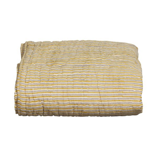 Musztardowa bawełniana narzuta na łóżko dwuosobowe 220x265 cm Chevron – BePureHome-image-3