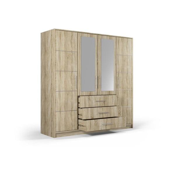 Szafa w dekorze dębu z lustrem 196x200 cm Derry – Cosmopolitan Design-image-4