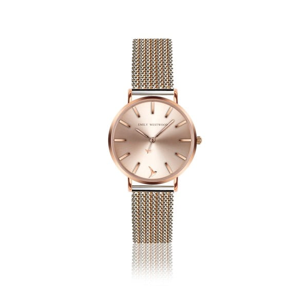Zegarek damski z paskiem ze stali nierdzewnej w srebrno-różowym kolorze Emily Westwood Misto