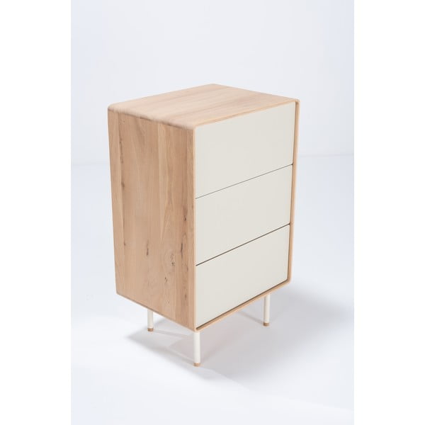 Biało-naturalna wysoka komoda z litego drewna dębowego 60x100 cm Fina – Gazzda-image-3