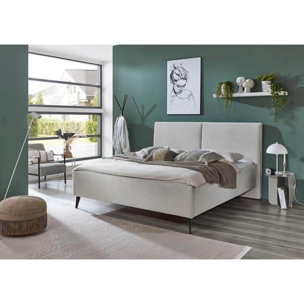 Beżowe tapicerowane łóżko dwuosobowe ze schowkiem ze stelażem 180x200 cm Lando – Meise Möbel-image-1