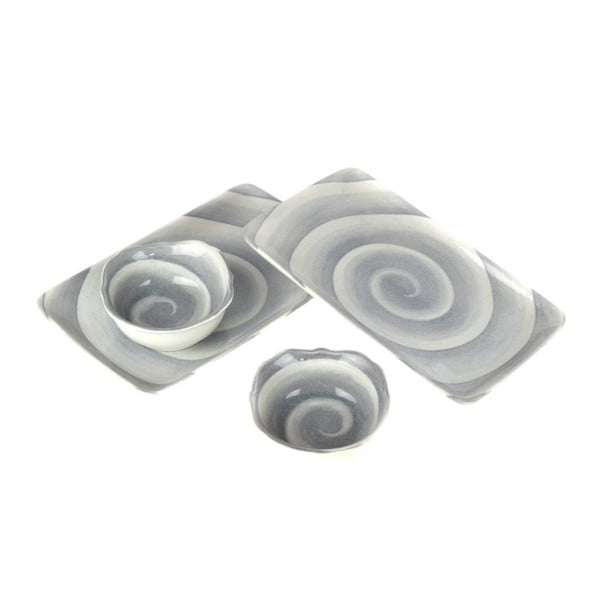 Komplet 2 ceramicznych talerzy i misek Made In Japan Grey Swirl