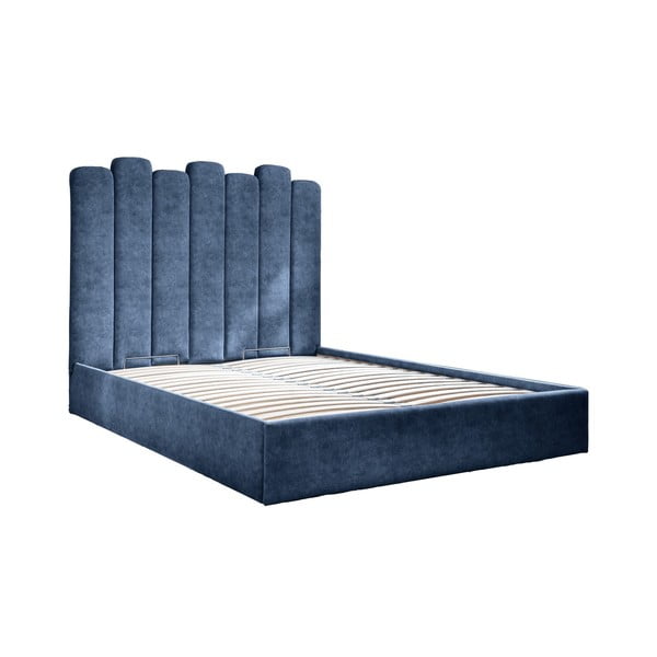Niebieskie tapicerowane łóżko dwuosobowe ze schowkiem i stelażem 180x200 cm Dreamy Aurora – Miuform