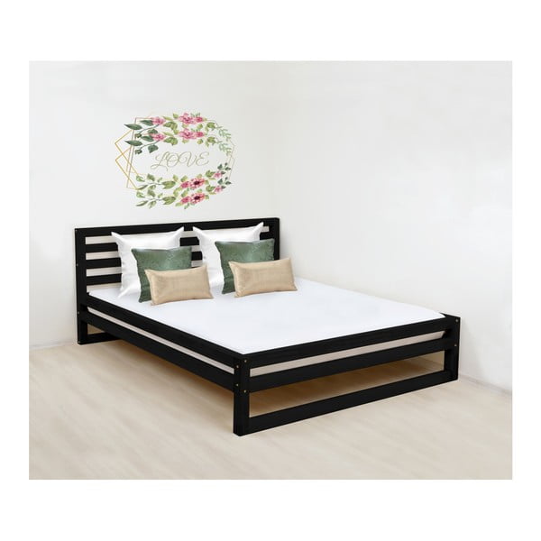 Czarne drewniane łóżko 2-osobowe Benlemi DeLuxe, 190x180 cm