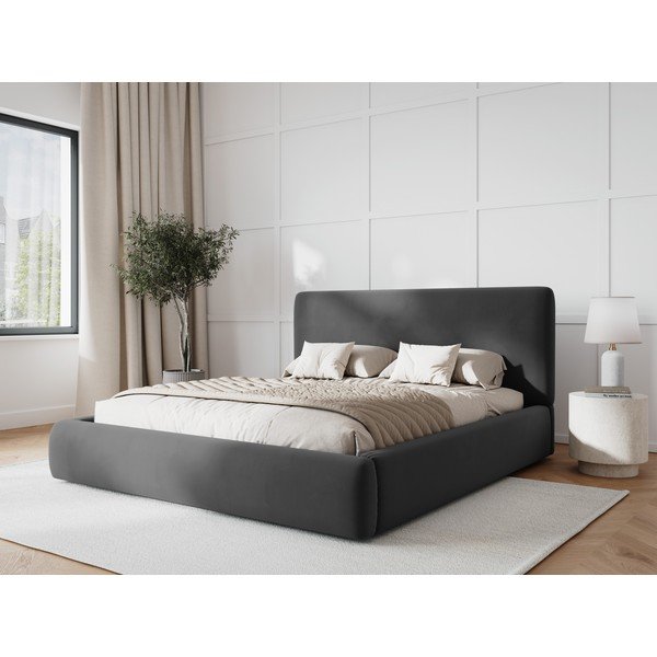 Ciemnoszare tapicerowane łóżko dwuosobowe ze schowkiem i stelażem 140x200 cm Colonel – Cosmopolitan Design-image-1