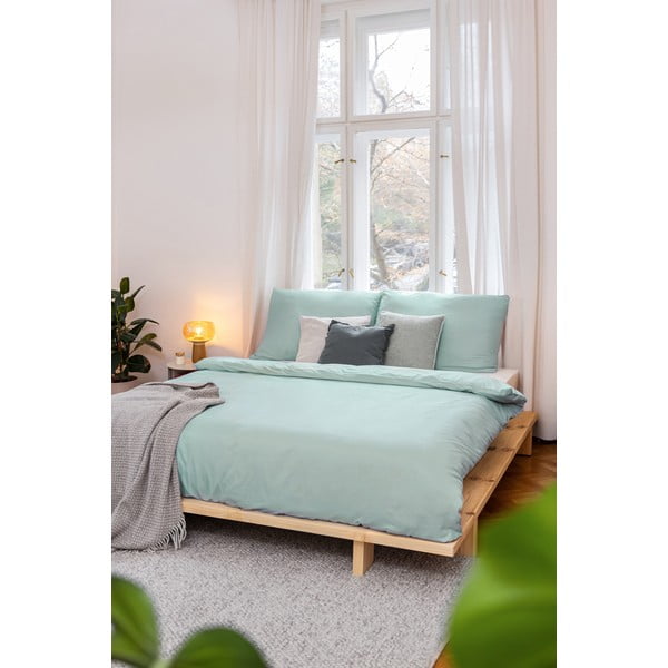 Zielona pościel jednoosobowa z mikrosatyny 140x200 cm Basic – Bonami Essentials-image-4