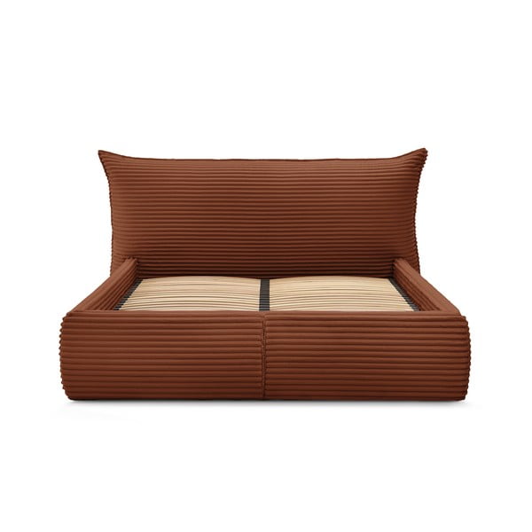 Ceglaste tapicerowane łóżko dwuosobowe ze schowkiem i stelażem 180x200 cm Jade – Bobochic Paris-image-3