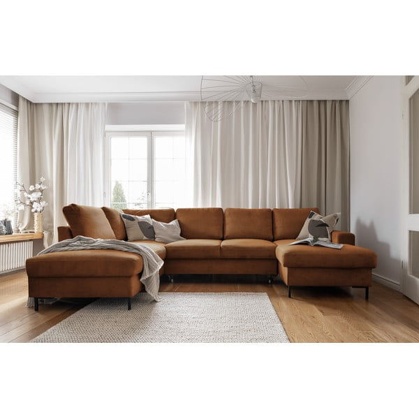 Pomarańczowobrązowy sztruksowy rozkładany narożnik (lewostronny) Lofty Lilly – Miuform-image-4