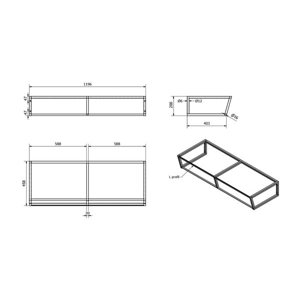 Czarny stalowy wiszący stelaż pod umywalkę 120x20 cm Ska – Sapho-image-3