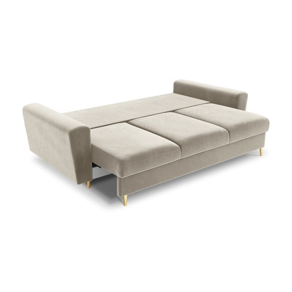 Beżowa aksamitna rozkładana sofa ze schowkiem 235 cm Kyoto – Cosmopolitan Design-image-2
