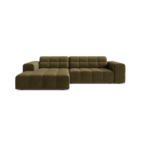 Aksamitny narożnik (lewostronny/z szezlongiem) w kolorze khaki Chicago – Cosmopolitan Design