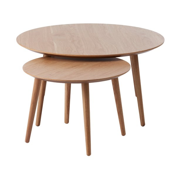 Okrągłe stoliki w dekorze dębu zestaw 2 szt. ø 88 cm Adda – Unique Furniture-image-2