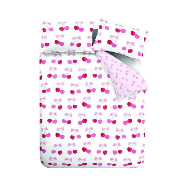 Biało-różowa pościel dwuosobowa 200x200 cm Cherries and Bows – Catherine Lansfield