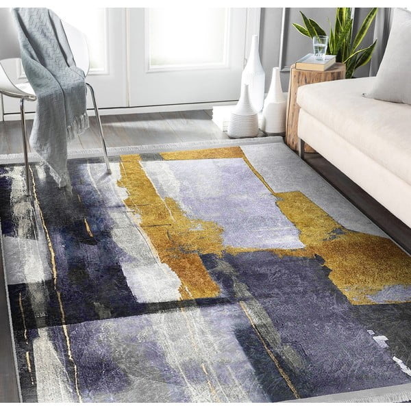 Żółty/ciemnoniebieski dywan odpowiedni do prania 160x230 cm Unique – Mila Home-image-2