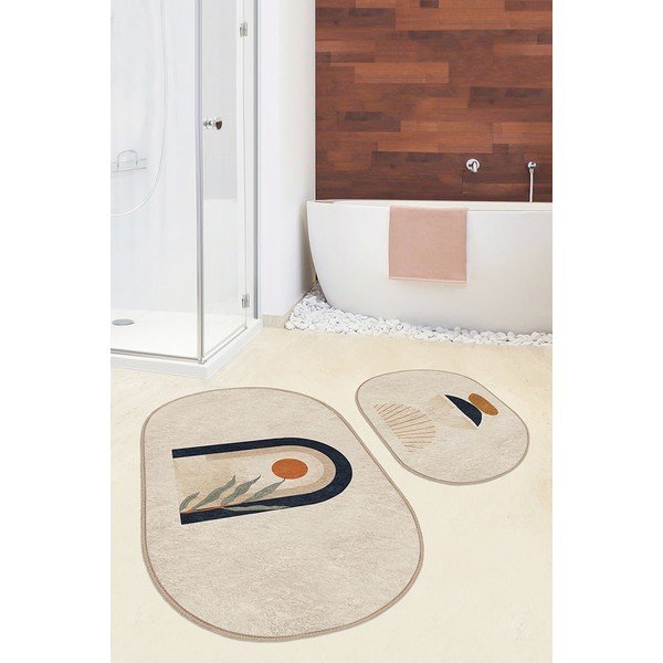 Beżowe dywaniki łazienkowe zestaw 2 szt. 60x100 cm – Mila Home-image-1