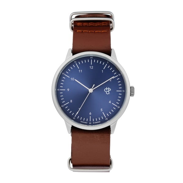 Zegarek z brązowym paskiem i niebieskim cyferblatem CHPO Harold
