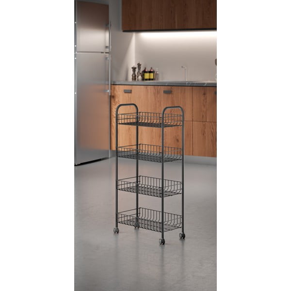 Czarny metalowy regał na kółkach 41x84 cm Ascona – Metaltex-image-3