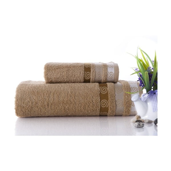 Zestaw 2 ręczników Truva Light Brown, 90x150 i 50x90 cm