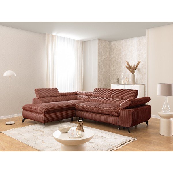 Sztruksowy narożnik w kolorze terakoty (lewostronny/w kształcie litery L) Marbeya  – Ropez-image-1