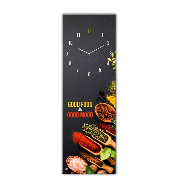 Szklany zegar ścienny Styler Good Food, 20x60 cm