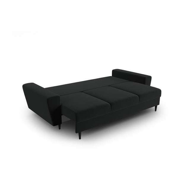 Czarna aksamitna rozkładana sofa ze schowkiem 235 cm Kyoto – Cosmopolitan Design-image-2