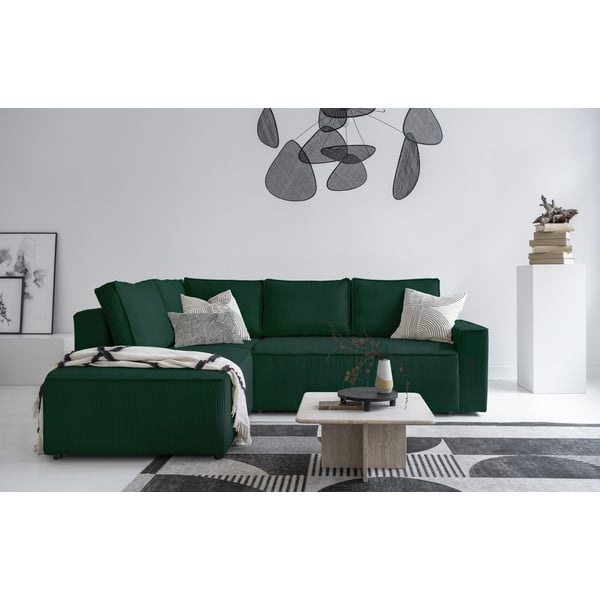 Ciemnozielony sztruksowy rozkładany narożnik (lewostronny) Brave Dave – Miuform-image-1