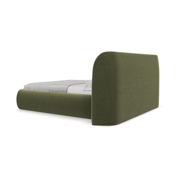 Zielone tapicerowane łóżko dwuosobowe ze schowkiem i stelażem 160x200 cm Hauke – Makamii-image-4