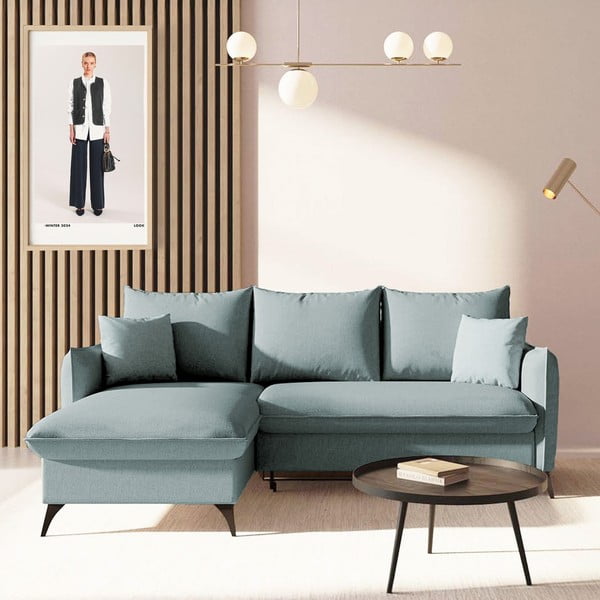 Jasnoniebieski rozkładany narożnik ze schowkiem (lewostronny/z szezlongiem) Brim – Rodier-image-1