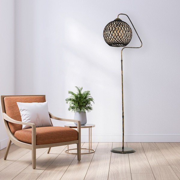 Lampa stojąca w czarno-złotym kolorze z kloszem z juty (wysokość 154 cm) – Opviq lights-image-2