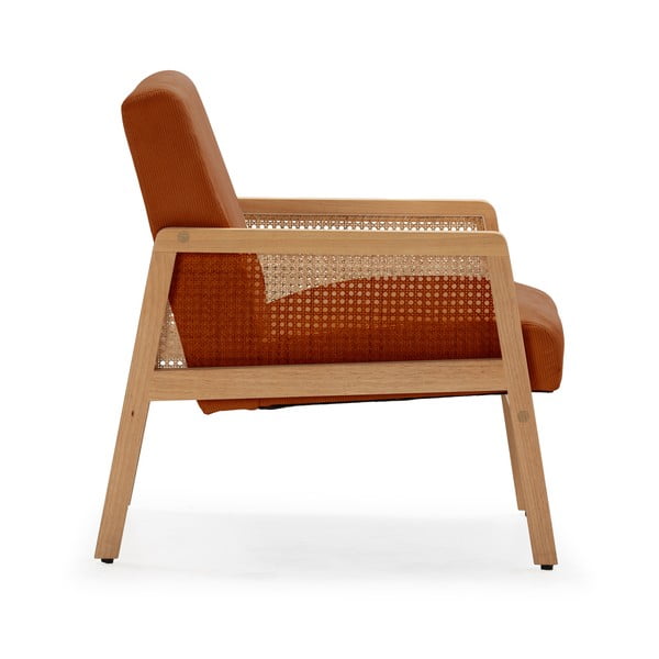 Ceglasty sztruksowy fotel z plecionką Debra – Marckeric-image-3