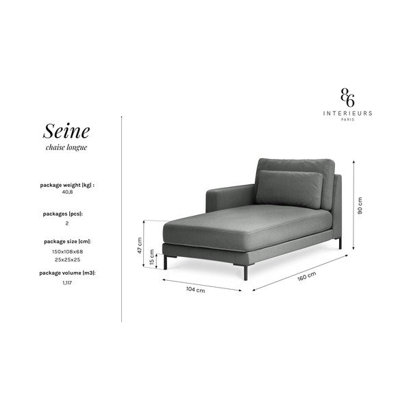 Szary szezlong Interieurs 86 Seine, lewostronny-image-3