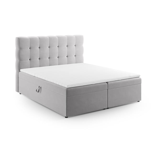 Jasnoszare łóżko boxspring ze schowkiem 180x200 cm Bali – Cosmopolitan Design