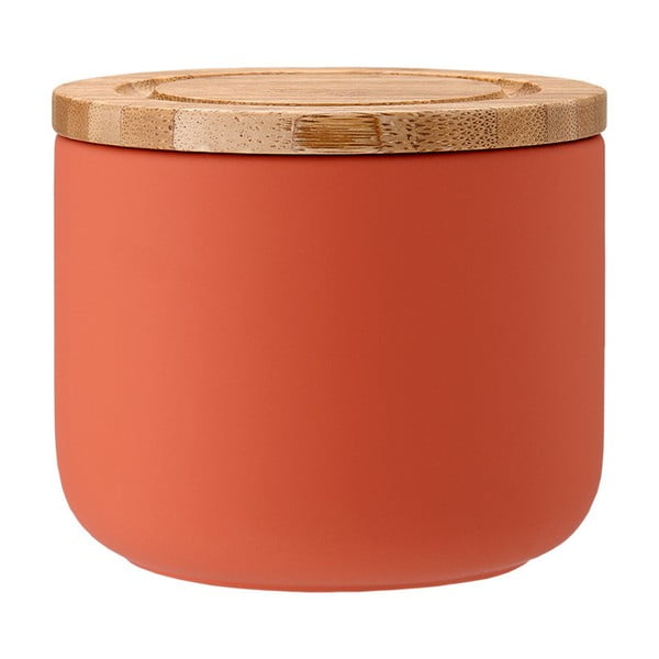 Pomarańczowy ceramiczny pojemnik z bambusową pokrywką Ladelle Stak, wysokość 9 cm