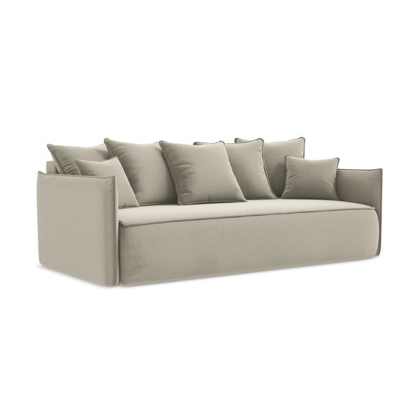 Beżowa aksamitna rozkładana/ze schowkiem sofa 225 cm Hula – Makamii-image-1