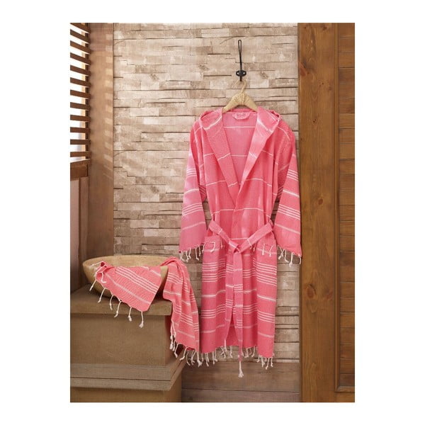 Komplet różowego szlafroka i ręcznika Sultan Pink, rozmiar S/M