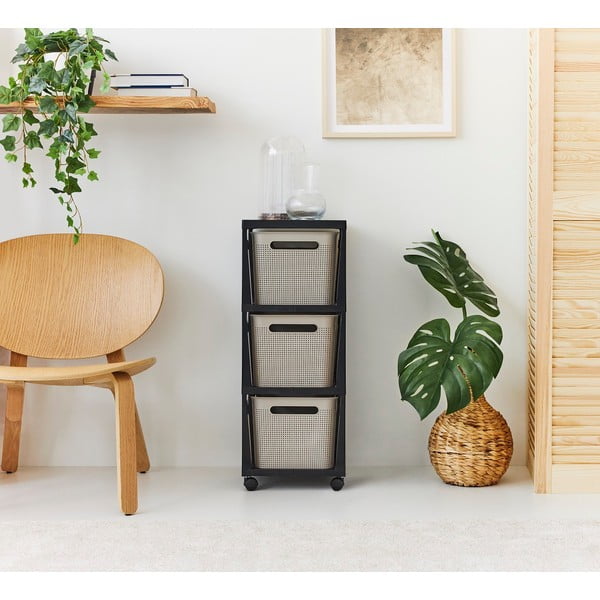 Czarno-beżowy plastikowy regał na kółkach 30x77 cm Brisen − Rotho-image-1