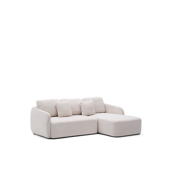 Kremowy rozkładany narożnik z tkaniny szenilowej (prawostronny/z szezlongiem) Laira – Kave Home-image-2