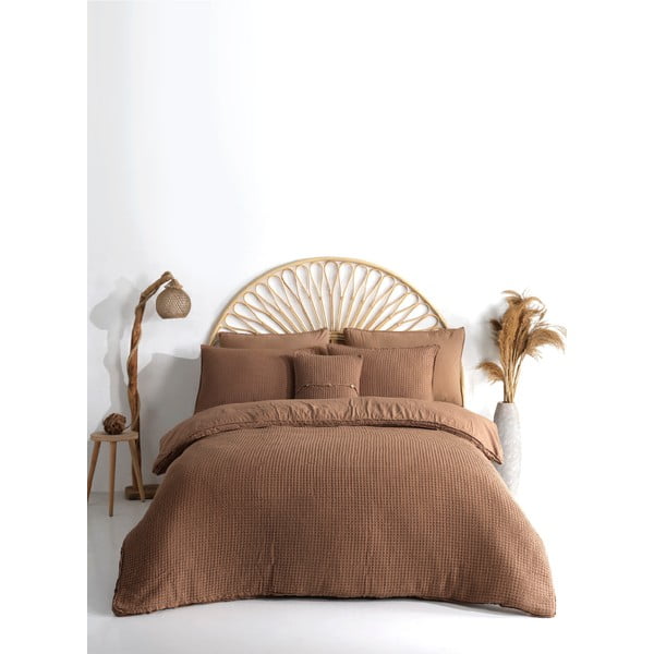 Brązowa pościel dwuosobowa z bawełny renforcé 240x220 cm Waffle Striped – Mila Home Luxury