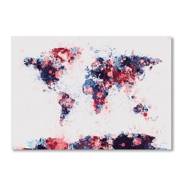 Plakat z fioletowo-różową mapą świata Americanflat Splash, 60x42 cm