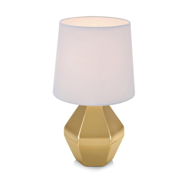 Złota lampa stołowa z białym abażurem Markslöjd Ruby