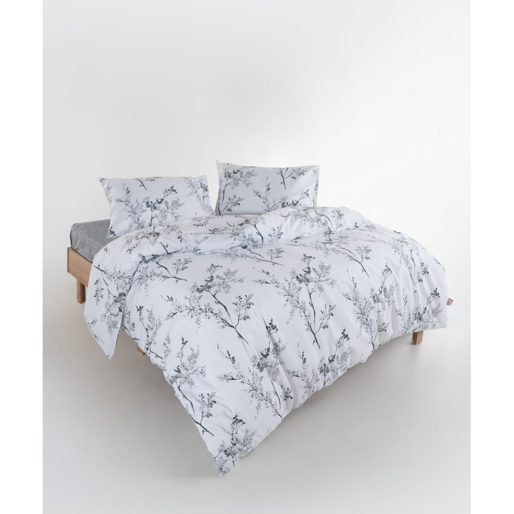 Biało-szara pościel dwuosobowa z bawełny renforcé 240x220 cm White Floral – Mila Home Luxury (zdjęcie 4)