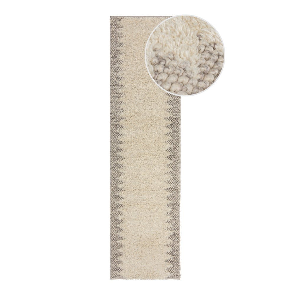 Kremowy chodnik z mieszanki wełny tkany ręcznie 60x230 cm Minerals Border – Flair Rugs