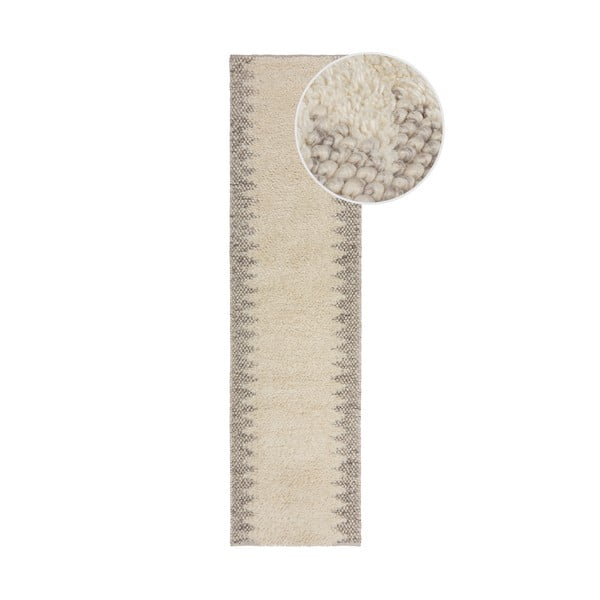 Kremowy chodnik z mieszanki wełny tkany ręcznie 60x230 cm Minerals Border – Flair Rugs