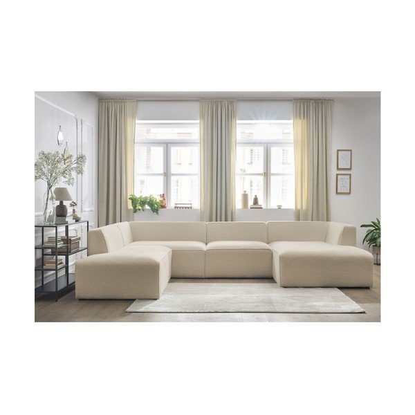 Beżowy narożnik modułowy z materiału bouclé (lewostronny/w kształcie litery U) Megeve – Bobochic Paris-image-4